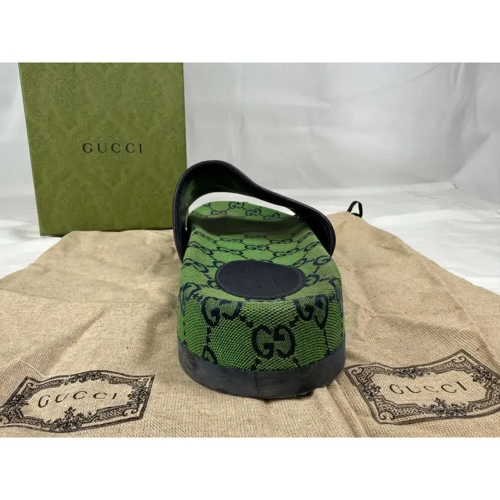 Gucci GG Monogram Sandals 665660 Green Canvas Mens US 9.5 SPB-TS 340692